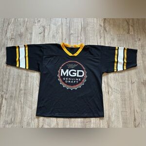 Black mesh MGD Miller Genuine Draft beer Hockey sports Jersey Yellow Accents